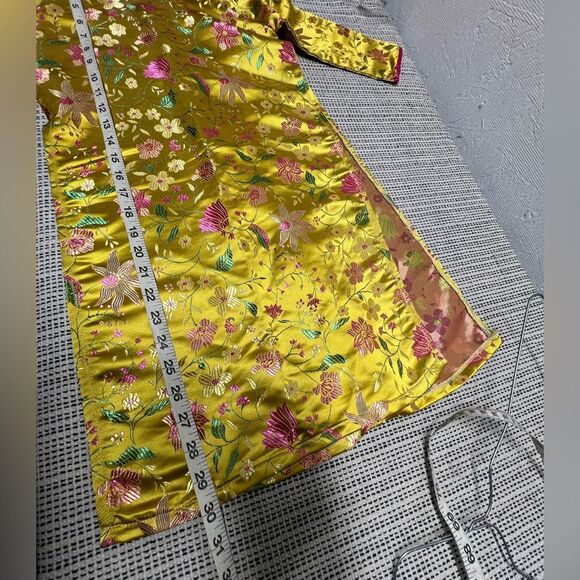 Vintage Cheongsam Qipao Floral Satin yellow Pink Dress size 10 - Picture 5 of 7